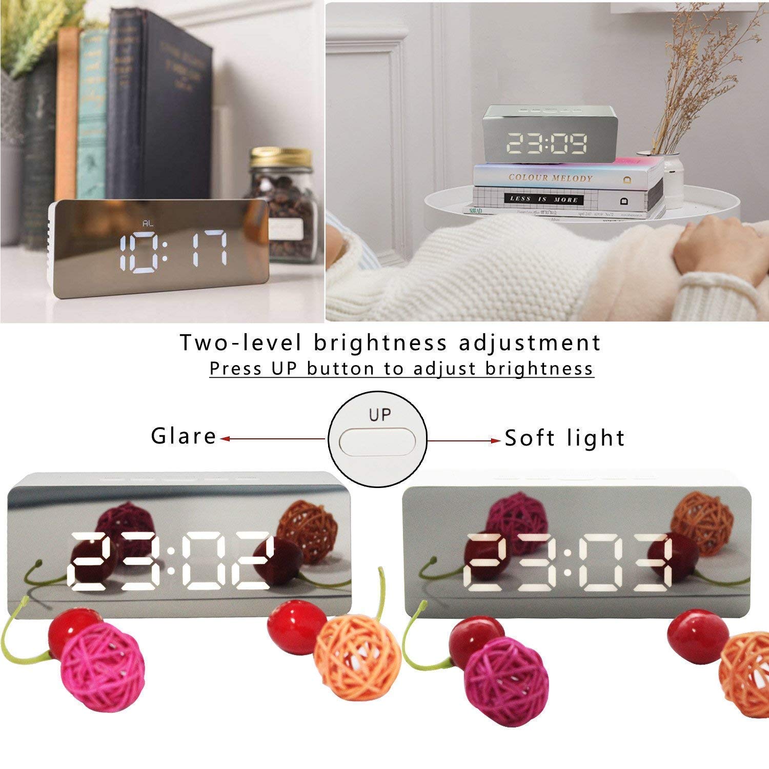 Digital LED Mirror Alarm Clock for Table Smart Alarm Clock for Students Heavy Sleepers with Sensor Date and Temperature for Office Home & Bedroom (Multi)