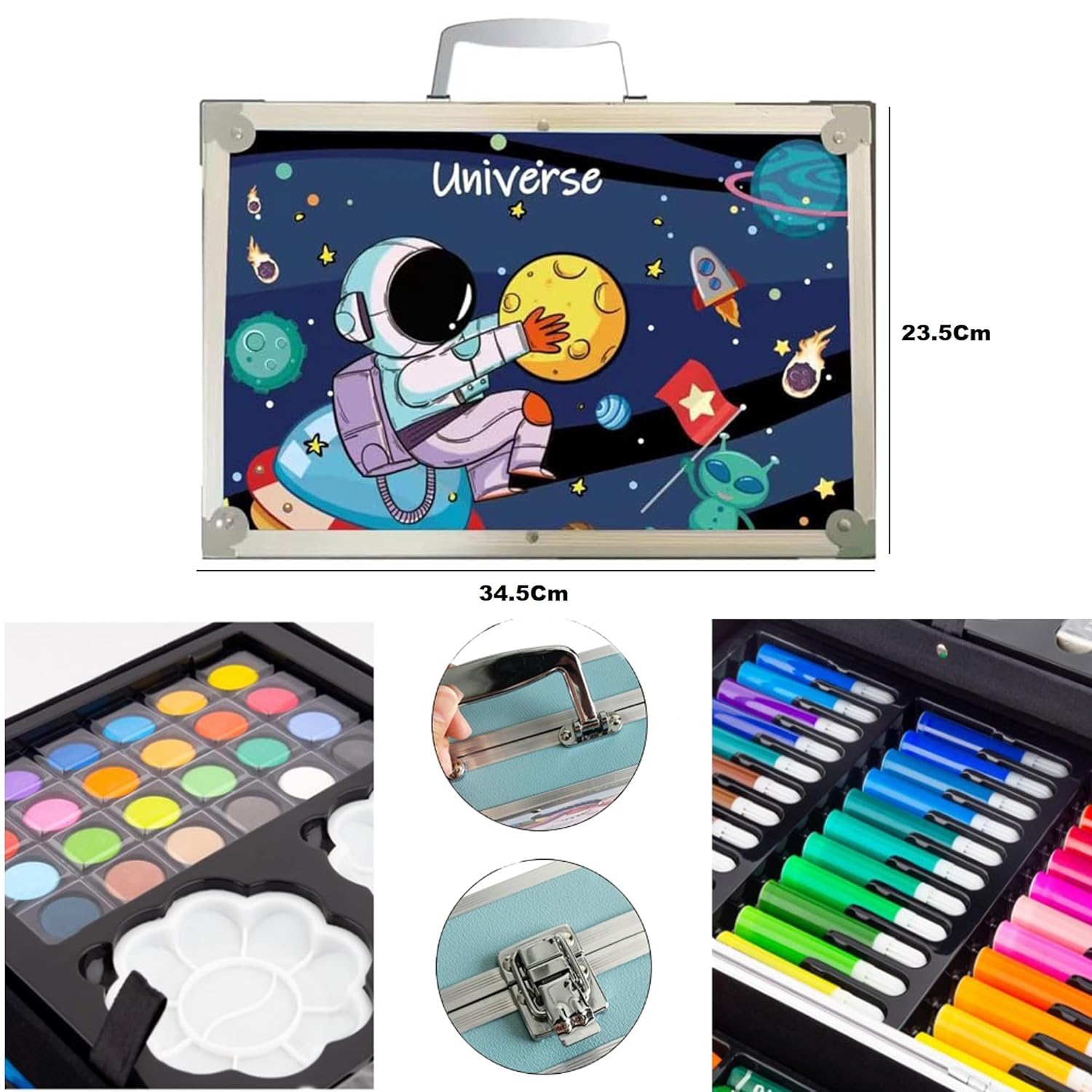 A G  145 Pcs Children Deluxe Art Drawing Set for Kids Case Studio Art and Craft Supplies Drawing and Painting Set Great Gift (Astronaut Design - Blue)