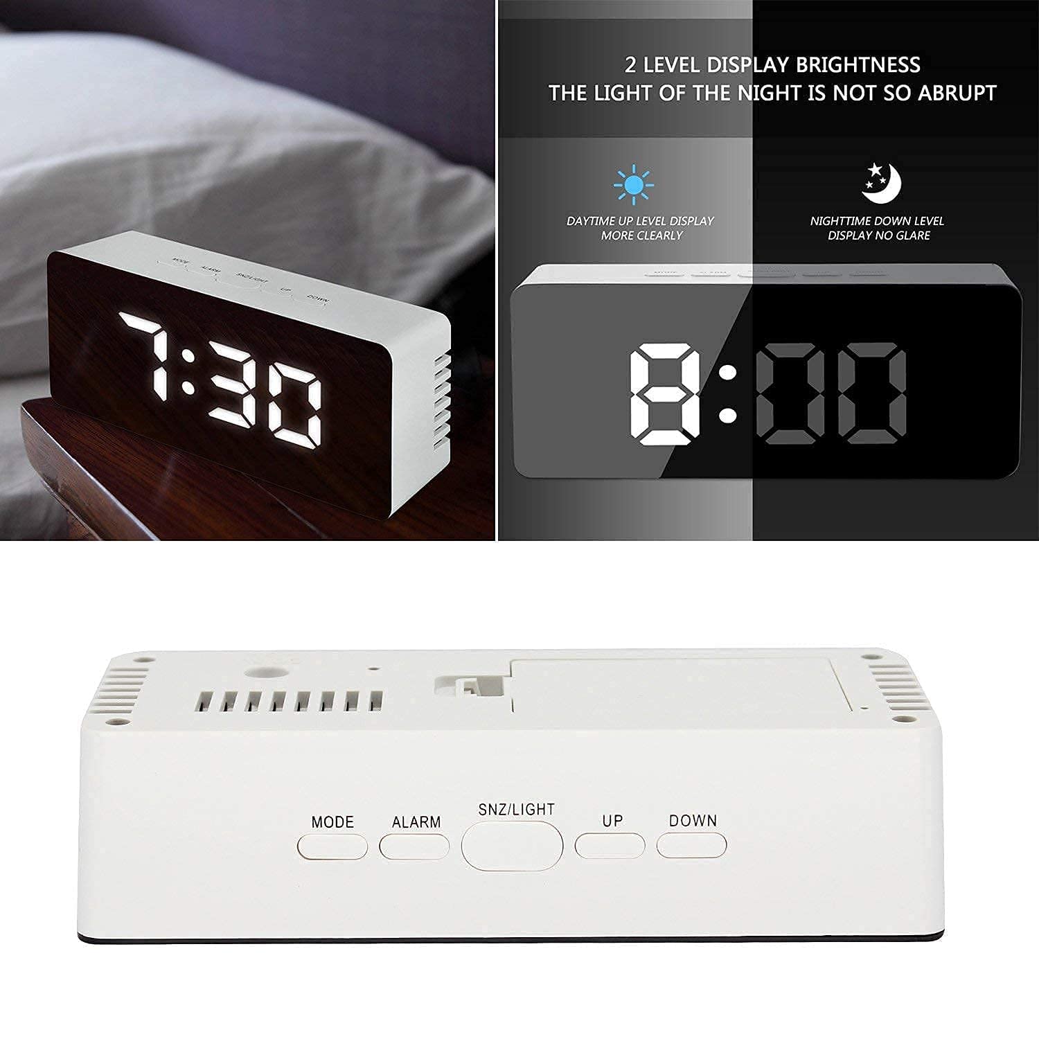 Digital LED Mirror Alarm Clock for Table Smart Alarm Clock for Students Heavy Sleepers with Sensor Date and Temperature for Office Home & Bedroom (Multi)
