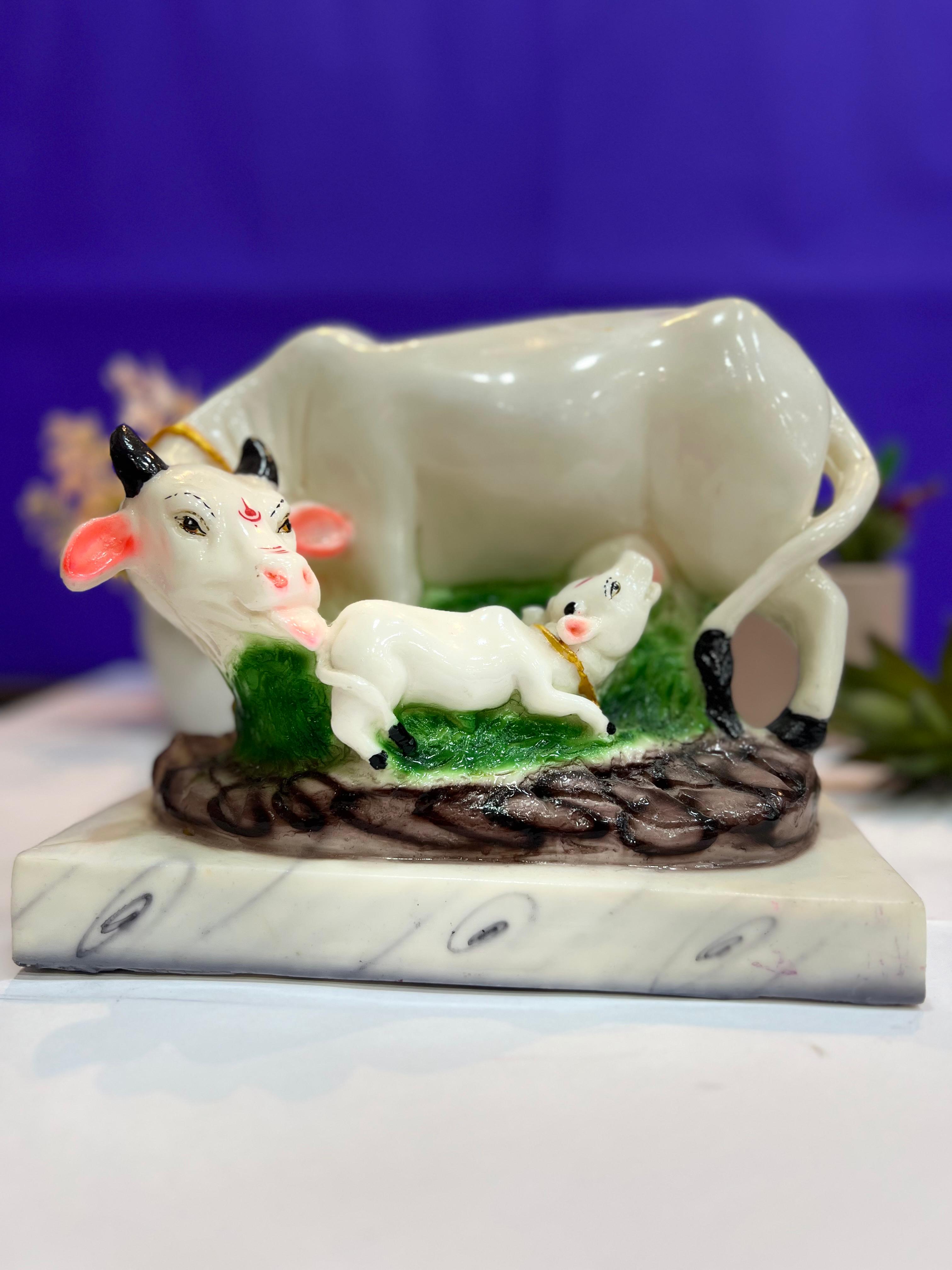 Kamdhenu Cow with Calf Vastu Idol is a Divine Cow & Calf Statue | Perfect for Pooja Rooms | Kamadhenu Cow & Calf | God Idol | AD0071530