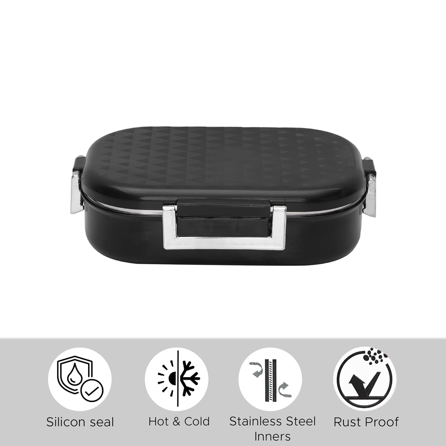 JAYPEE Stainless Steel Insulated Lunch Box Snapsteel Black, 650 ml, Airtight Tiffin Box for School Kids Stainless Steel Inner |Food Grade | BPA Free