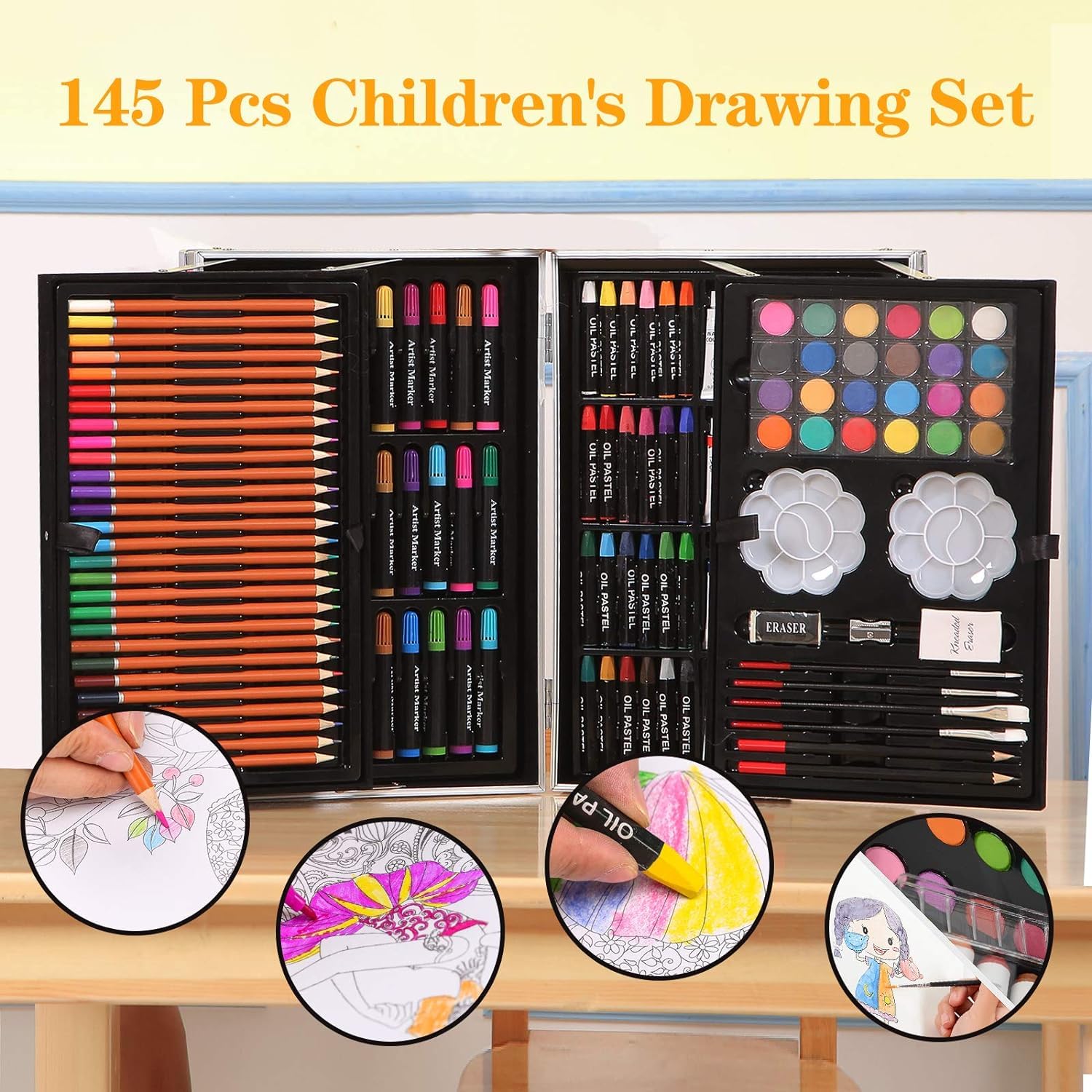 A G 145 Pcs Children Deluxe Art Drawing Set for Kids Case Studio Art and Craft Supplies Drawing and Painting Set Great Gift (UNICORN)