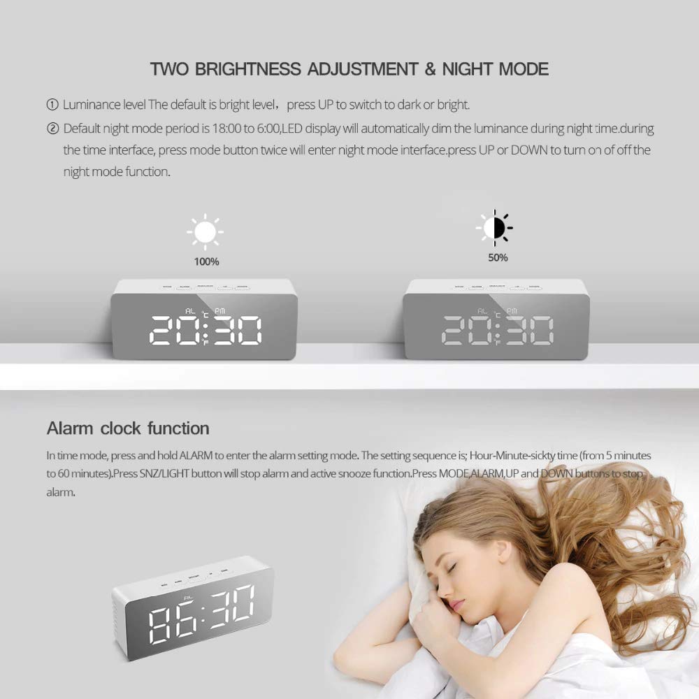 Digital LED Mirror Alarm Clock for Table Smart Alarm Clock for Students Heavy Sleepers with Sensor Date and Temperature for Office Home & Bedroom (Multi)