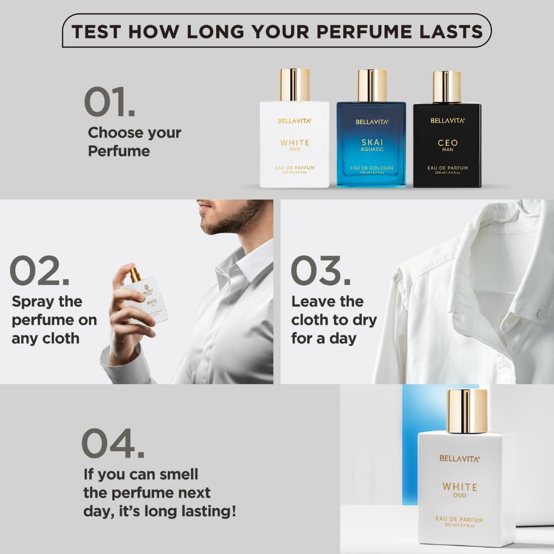 BELLAVITA White Oud Unisex Eau De Parfum Perfume with Orange, Patchouli, Musk|Premium, Long Lasting Oud & Fruity Fragrance for Men & Women,100ML